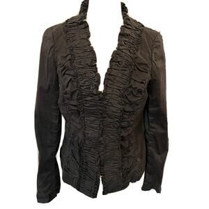 Women’s LONDON JEAN Chino Stretch Black Ruffle Jacket/Longsleeve. Sz 8